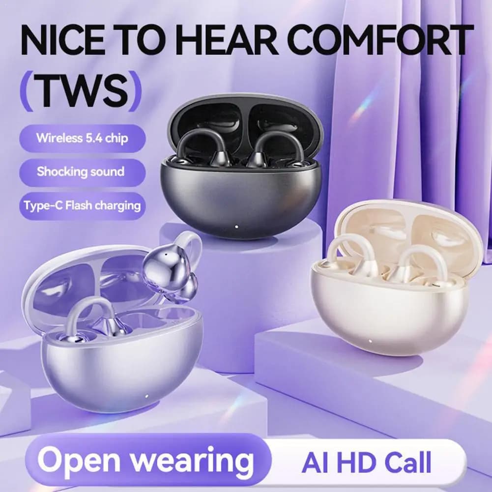 Auricolari Wireless a Clip per Orecchio, Cuffie Bluetooth 5.4 con Cancellazione del Rumore ENC, Auricolari Open-Ear con Microfono per Xiaomi