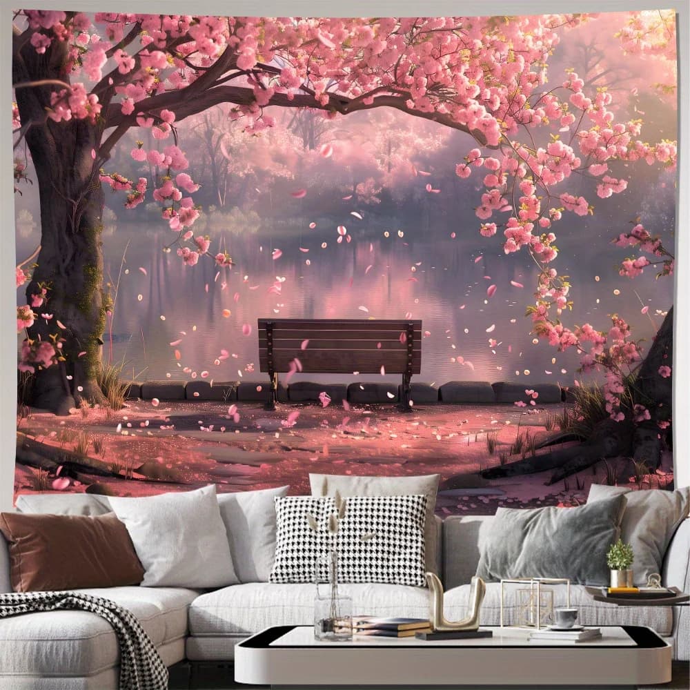 Stunning Cherry Blossom Tapestry Wall Art Sakura Spring Floral Japanese Decor Background Large Print 150x300cm