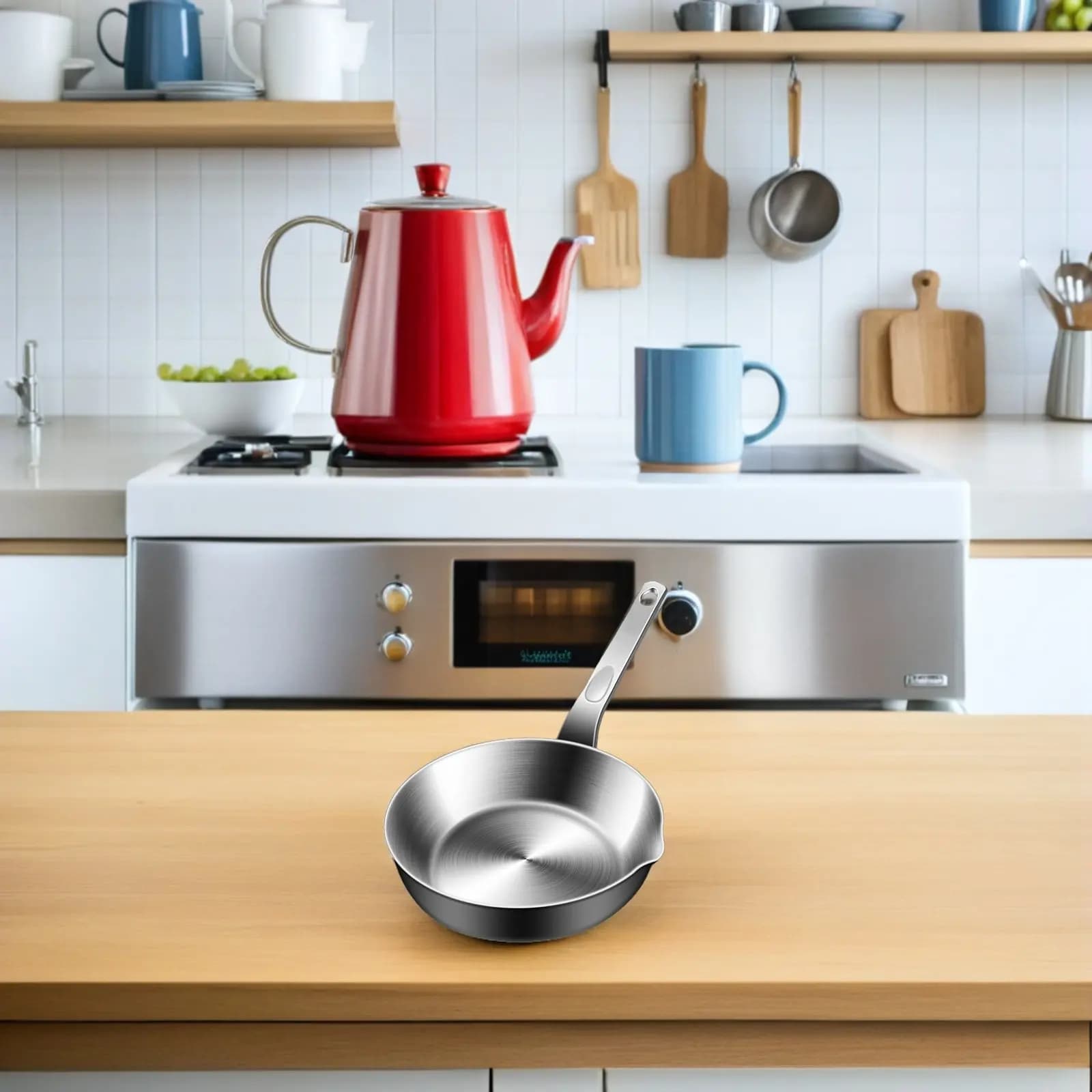 Stainless Steel Mini Frying Pan Flat Bottom Small Sauce Pot Spout Egg Pan Single Serving Kitchen Cooking Breakfast