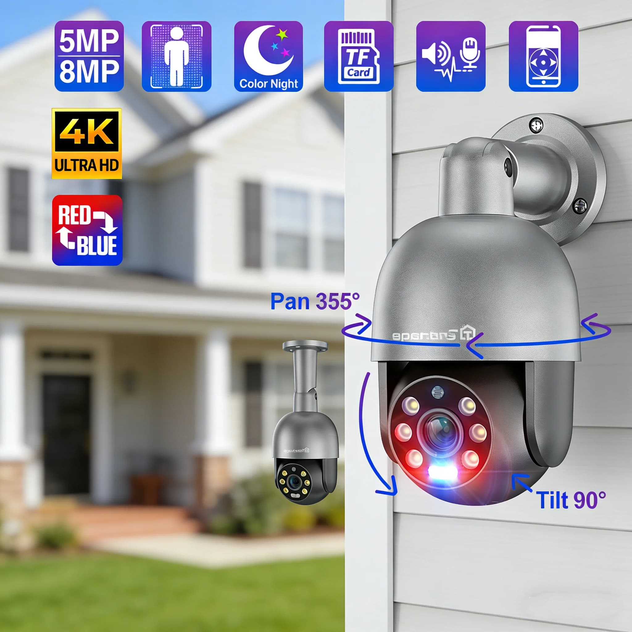 Techage 8MP 5MP 4MP PTZ Security POE IP Camera Dome videocamera 4K Outdoor Ai Human ha visto la telecamera Audio bidirezionale XMEye TF Card