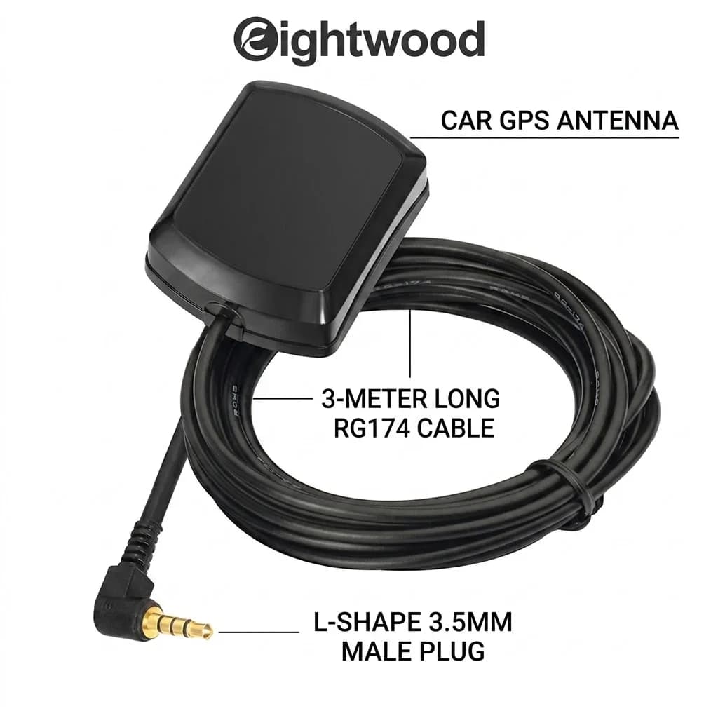 Eightwood GPS antenna for cars 3.5 mm digital radio receiver Male angle antenna 3 m cable for AUKEY Papago Dash Cam