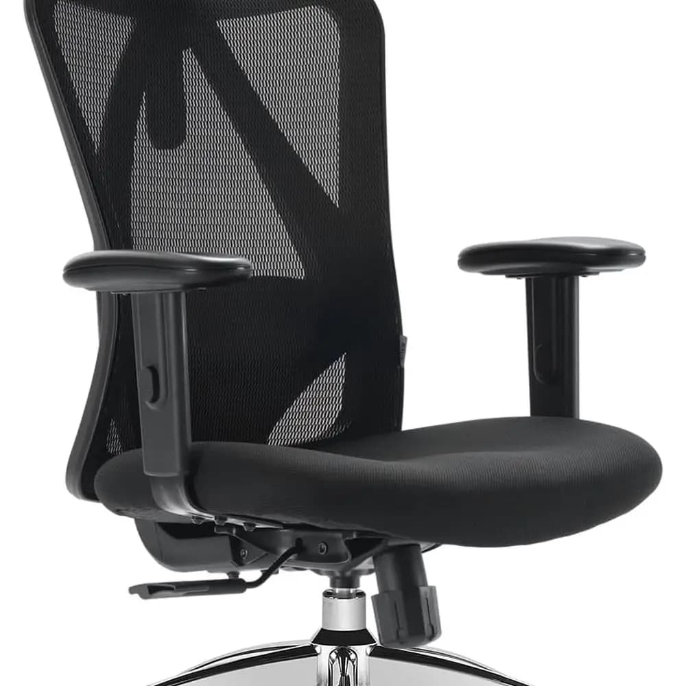 Sedia da ufficio ergonomica in rete con schienale alto e supporto lombare regolabile, cuscino spesso, braccioli in PU per casa o lavoro (nero)