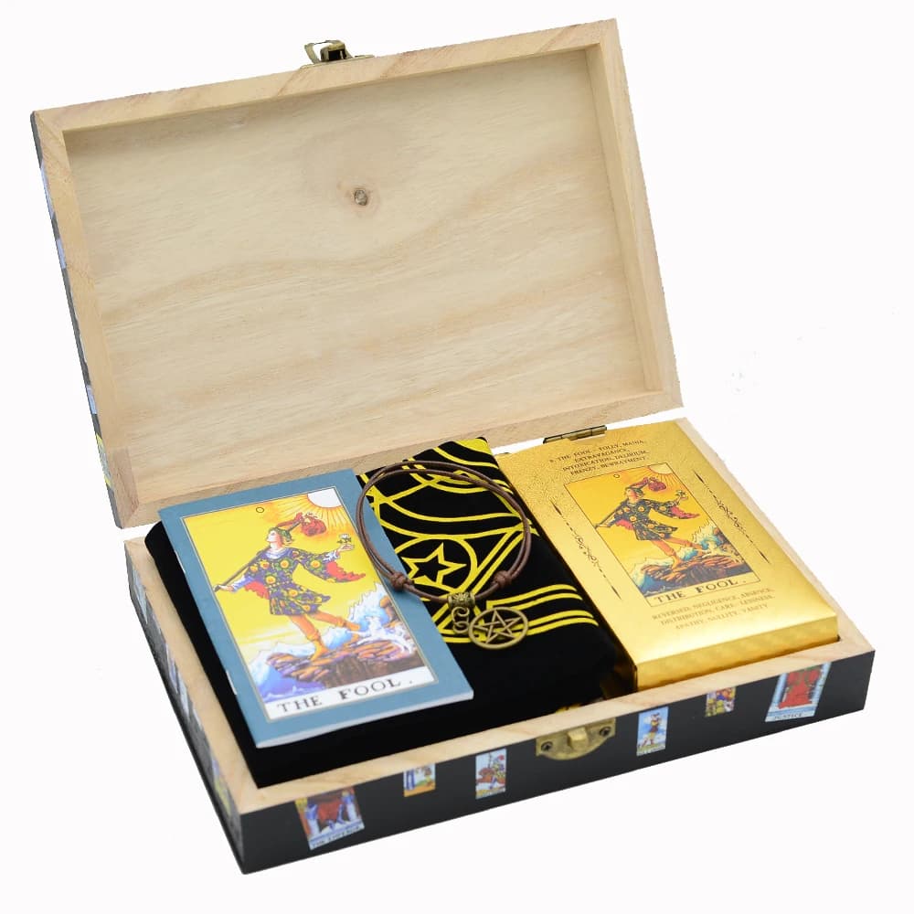 Lamina d'oro 12*7cm scatola di legno tarocchi PVC impermeabile resistente all'usura scacchiera carta da gioco divinazione confezione regalo Set di lusso