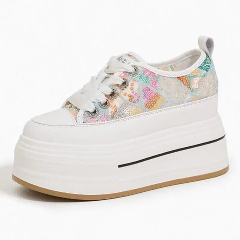Women Summer Synthetic Outdoor Shoes Thick Bottom High Platform White Sneakers Breathable Mesh Versatile Flat Footwear Sandalias