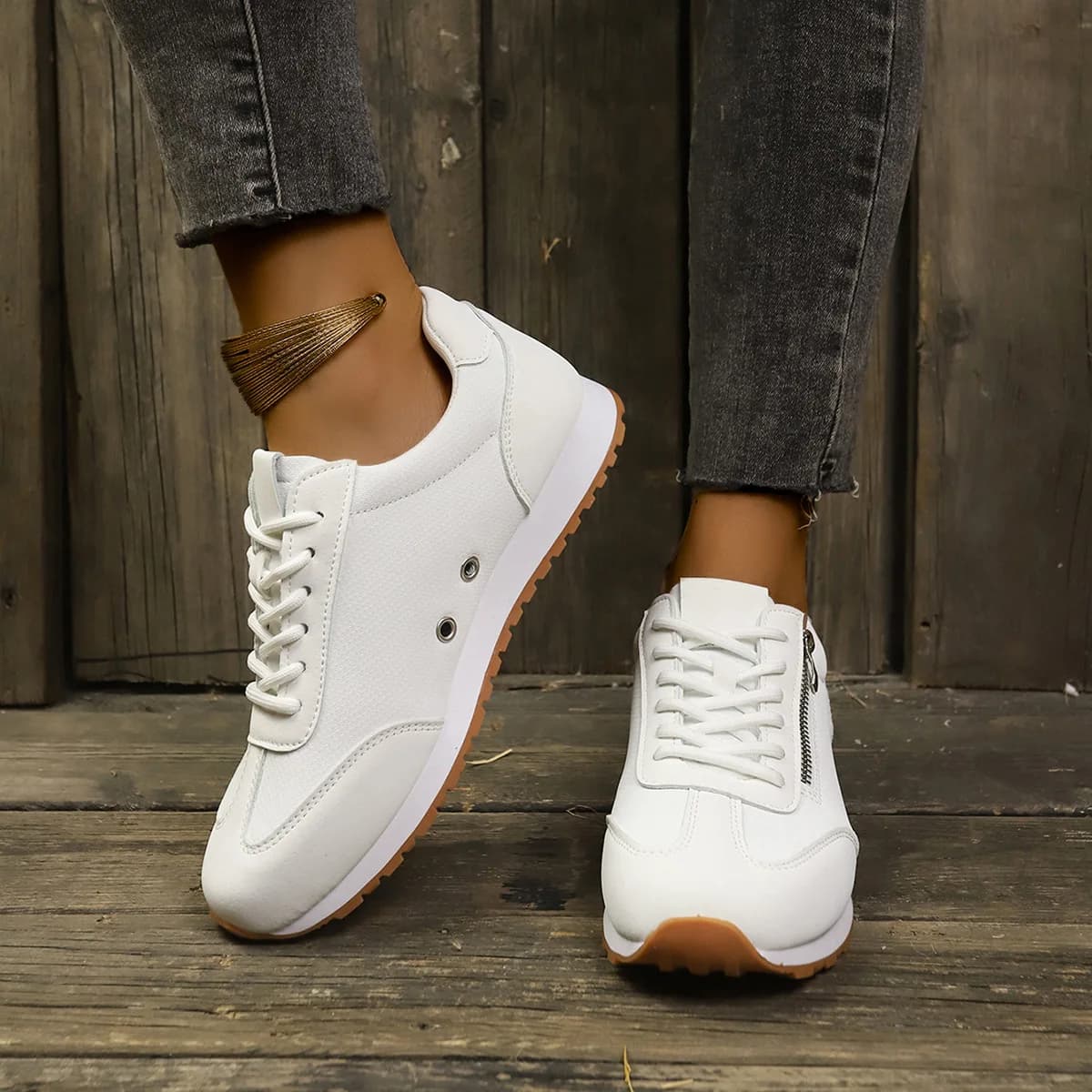 Scarpe da ginnastica da donna Scarpe casual in pelle leggera Scarpe Forrest Gump Scarpe da corsa sportive comfort Calzature vulcanizzate con lacci Tenis