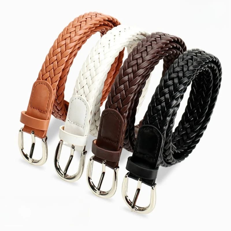 Cintura in vita stile pendolarismo coreano per donna, senza punzonatura, cintura in finta pelle intrecciata, decorazione, jeans