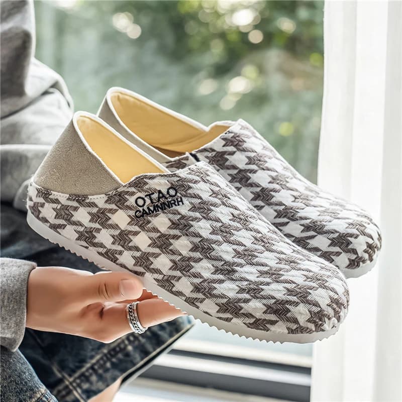 Mocassini slip-on da uomo pied-de-poule traspiranti, scarpe casual due in uno, sneakers leggere e comode, scarpe da passeggio antiscivolo