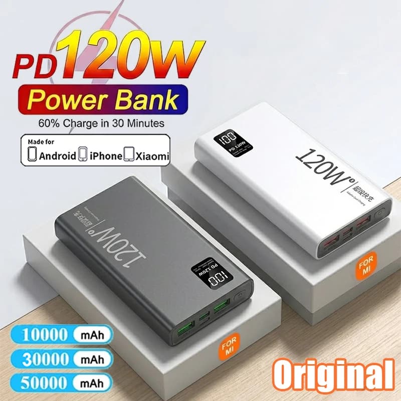 Xiaomi Original 120W Powerbank 50000mAh batteria di ricambio esterna Caricabatterie portatile Ricarica rapida per iPhone Samsung Digital Display Power Bank