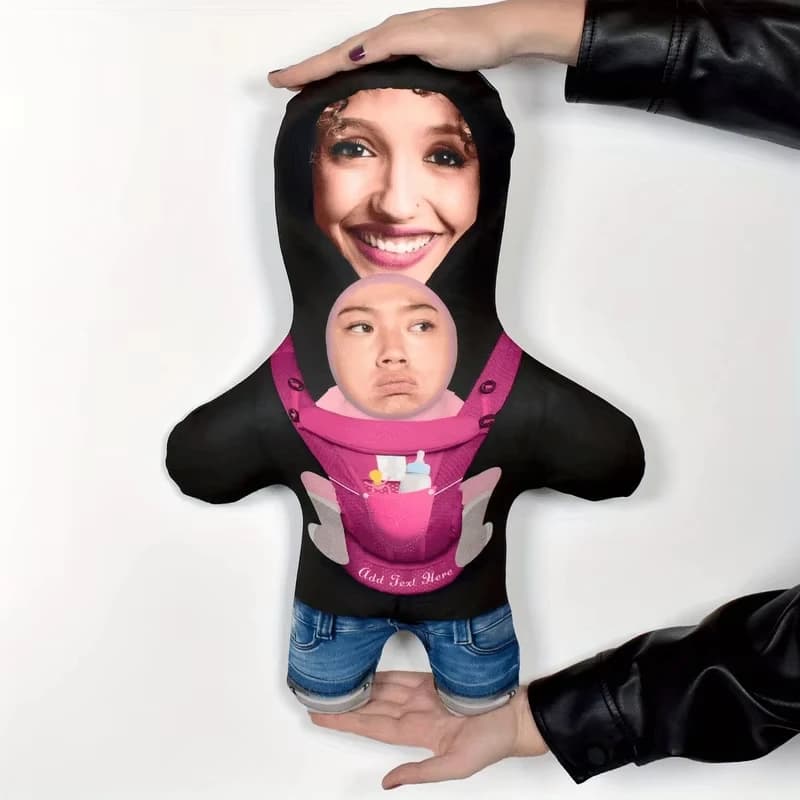 Personalized Double Face Custom Photo Throw Pillow, Funny Baby Carrier Shaped Plush Toy, Novelty Souvenir Gift For Lovers Annive