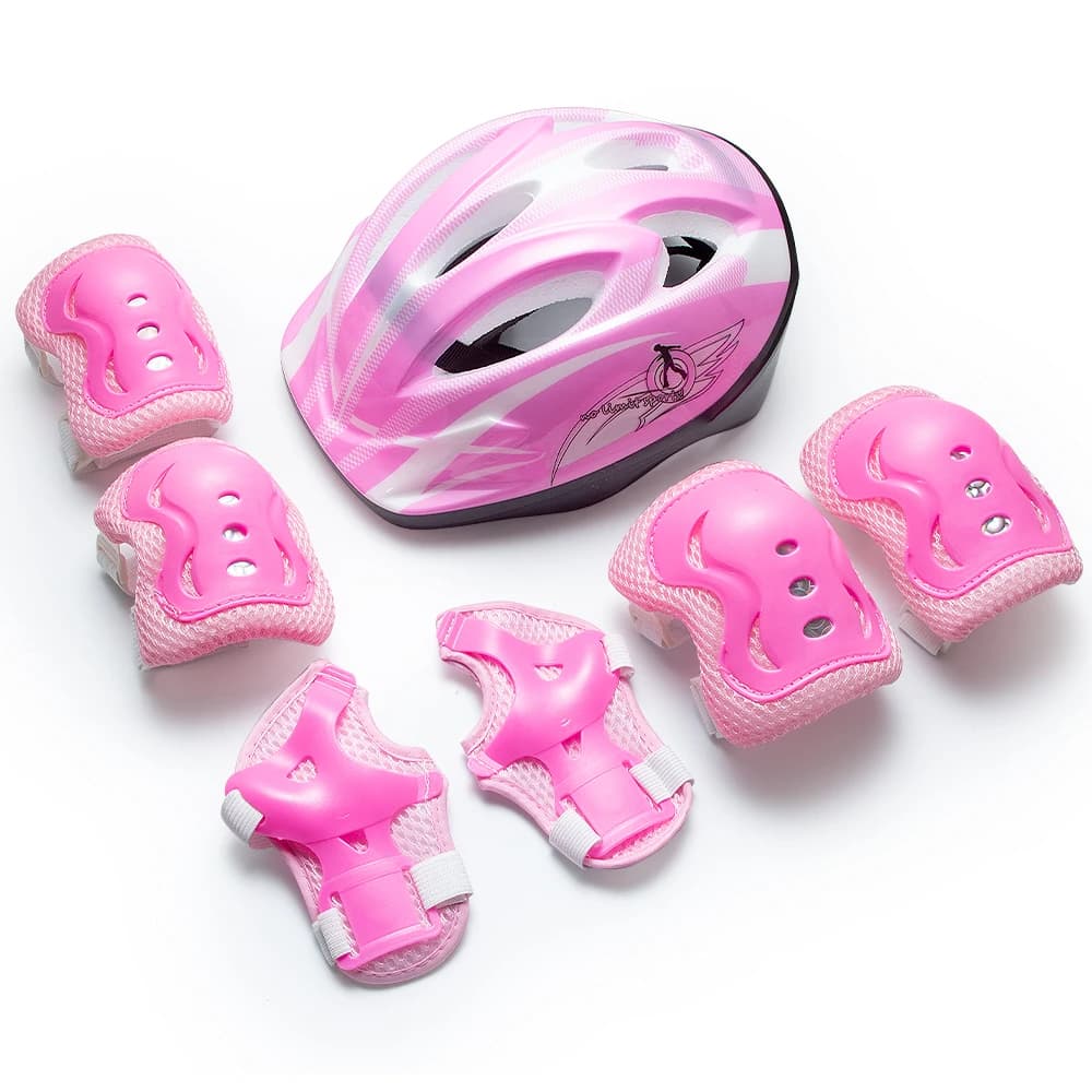 Set di Protezioni per Pattinaggio a Rotelle per Bambini 7 Pezzi - Casco Multisport con Ginocchiere, Gomitiere e Protezioni per Polsi per Ragazzi e Ragazze