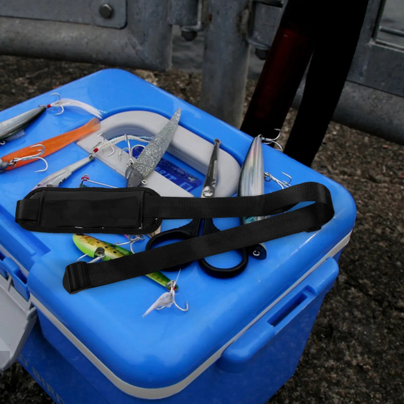 Cinghia per il trasporto della borsa da pesca, imbottitura spessa, materiale in nylon, design ergonomico, lunghezza e larghezza regolabili, strumento universale per la pesca