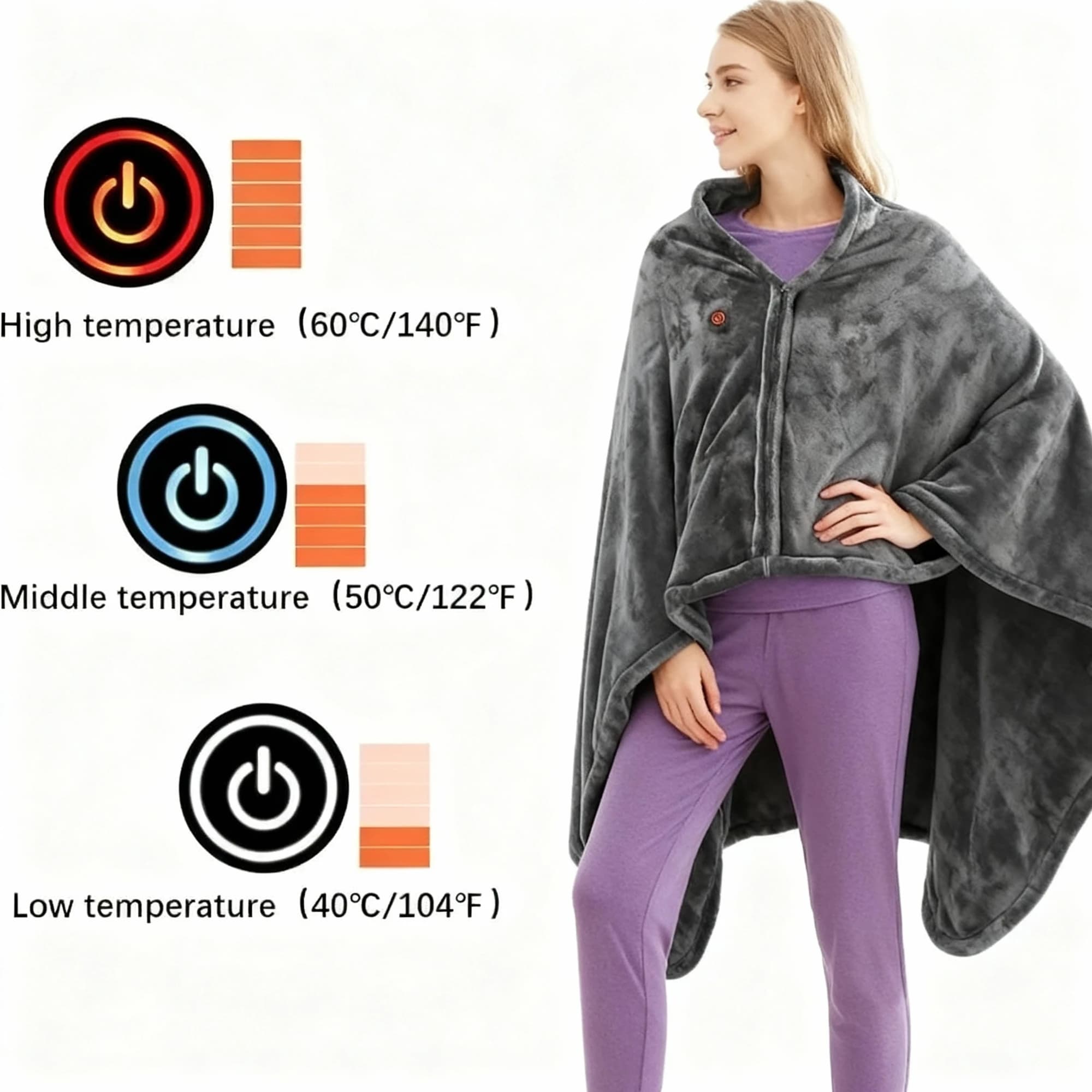 Coperta elettrica, cuscino riscaldante indossabile 3 livelli di calore, scialle caldo portatile per uso esterno in ufficio domestico, lavabile