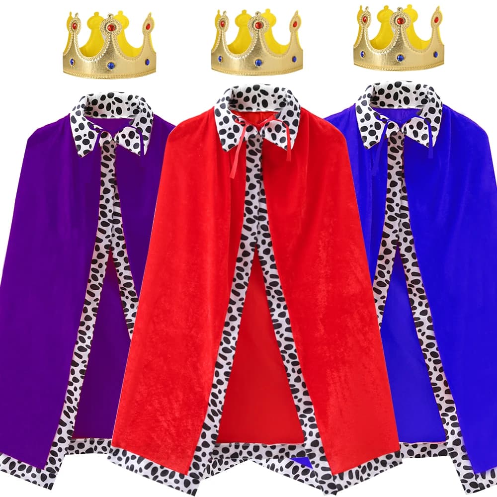 Mantello di Halloween per Re e Principe, Costume per Eventi e Feste, Cosplay, Spettacoli, Rosso Blu Viola, Mantello Natalizio