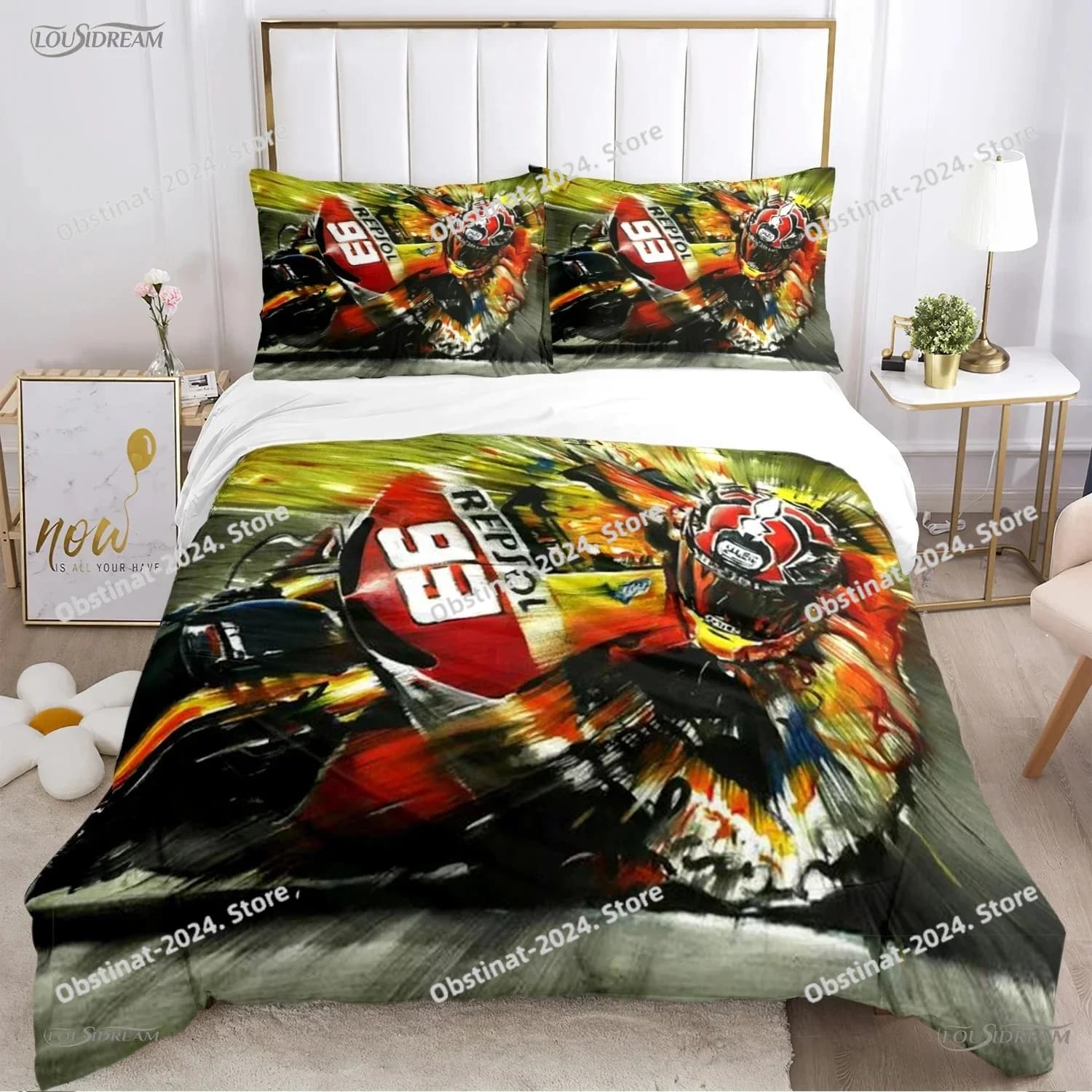 Set copripiumino e federe morbidi per letto singolo/matrimoniale/queen/king size, per appassionati di moto da corsa