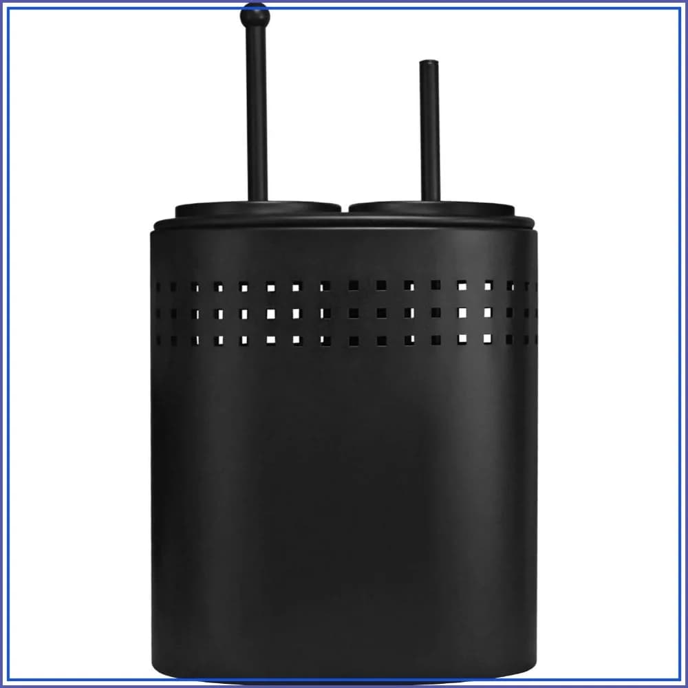 Modern Black Toilet Brush & Plunger Set with Holder, Drip Tray, Quick-Dry Ventilation - 2 Interchangeable Heads