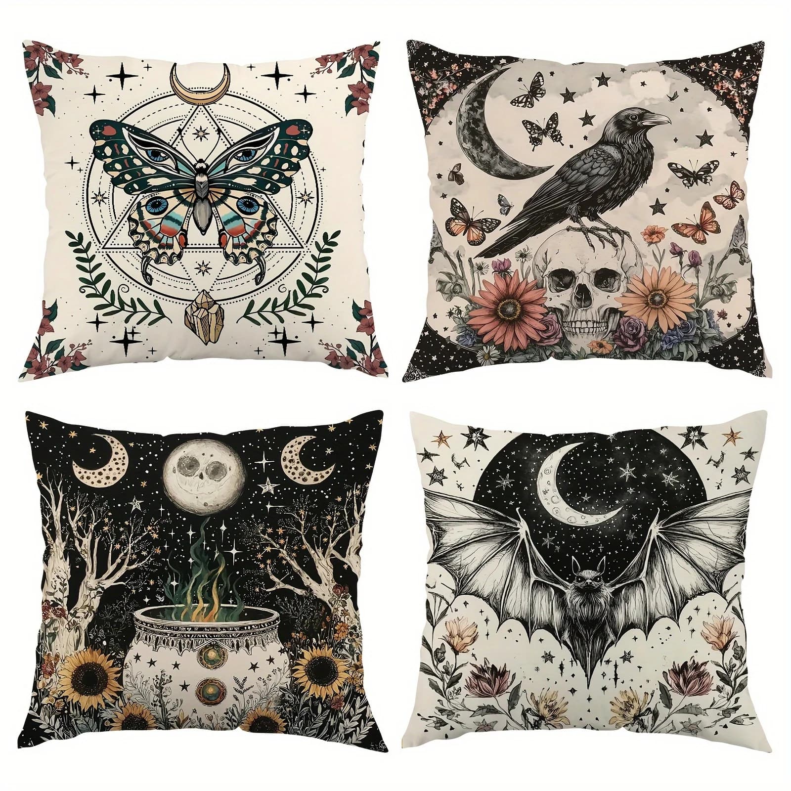 4 pcs Ethereal Printed Pillow Sheet - Washable Pillow Sheets with Pillow/Flower/Flower/Light for Sofa/Bedroom/Outdoor Design