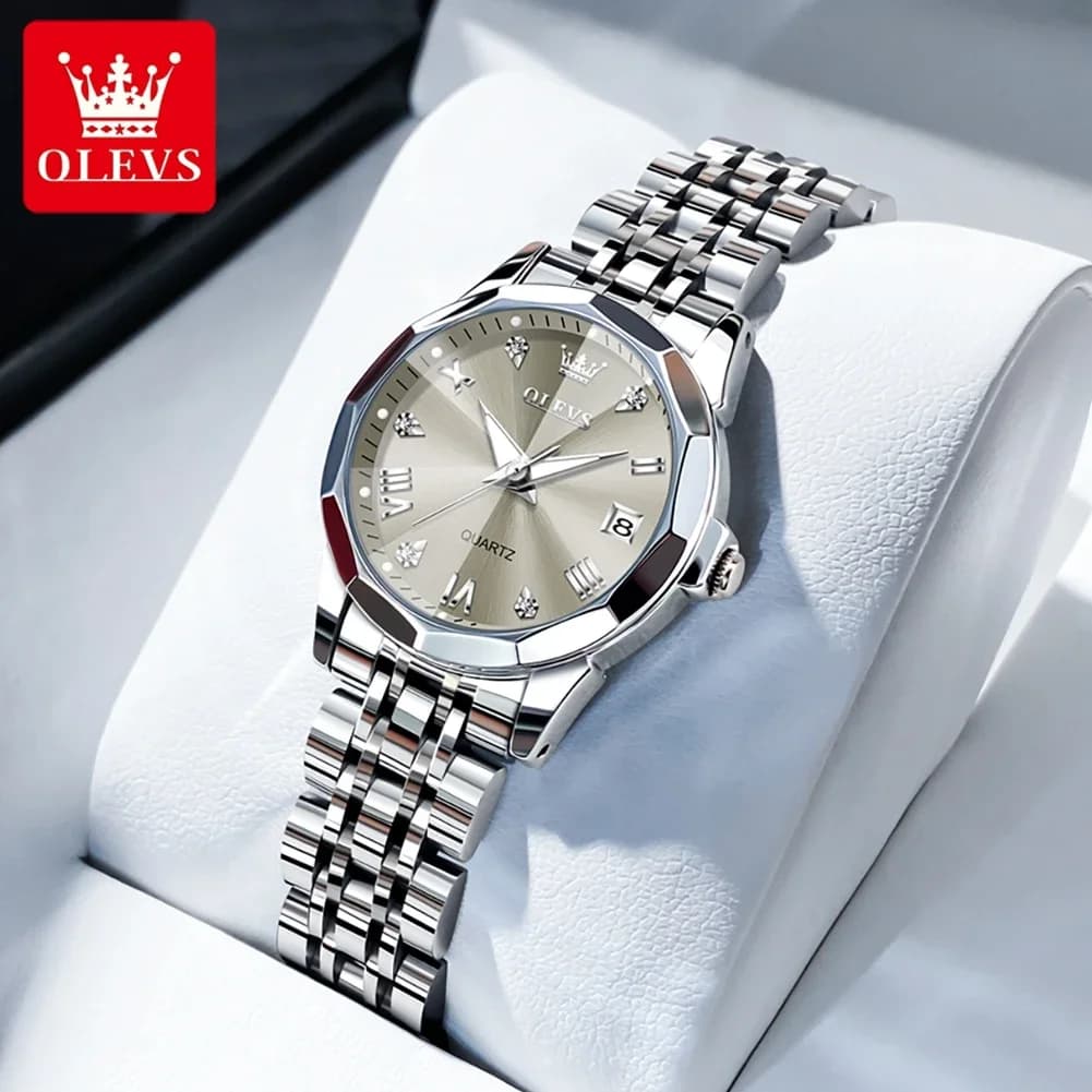 OLEVS 9931 Orologi da donna eleganti alla moda Orologio al quarzo originale di marca di lusso per donna Data luminosa in acciaio inossidabile impermeabile