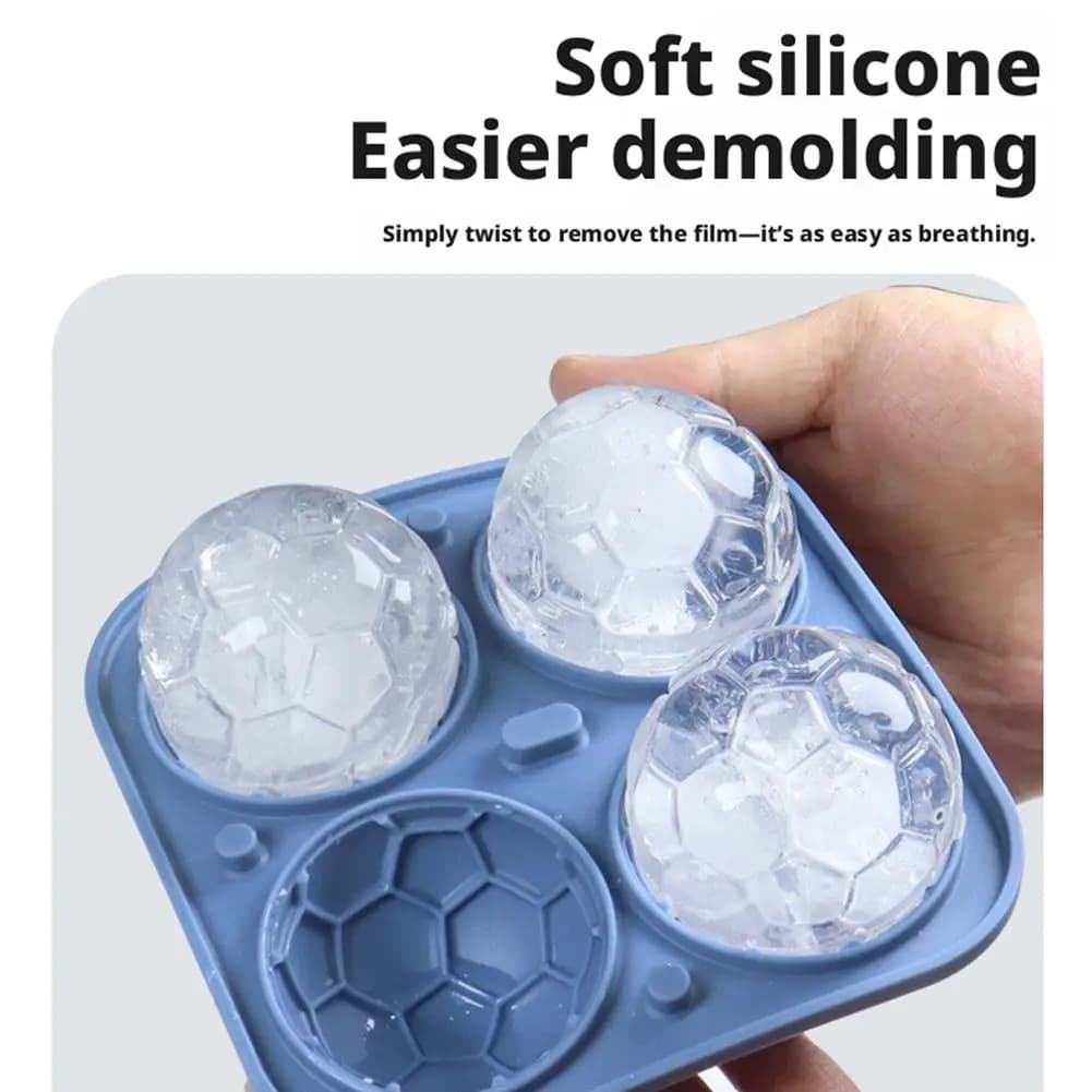 Stampo in silicone a forma di pallone da calcio 3D, stampo per cubetti di ghiaccio riutilizzabile a 9 scomparti con coperchio per whisky, cocktail, bevande, ghiaccio da campeggio