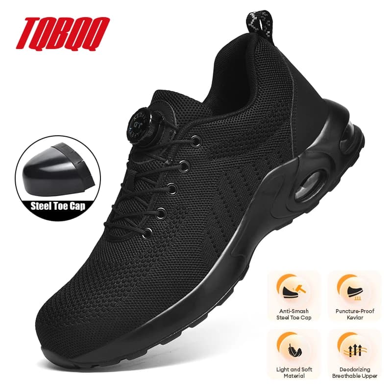 Scarpe da lavoro casual da uomo con fibbia rotante Cuscino d'aria Anti-Smash Anti-Puntura Scarpe antinfortunistiche da donna Stivali protettivi