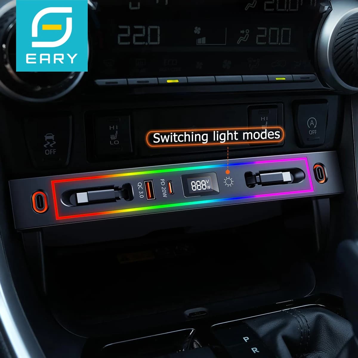 Caricatore USB per Auto Eary con Hub e Docking Station per Toyota RAV4 2020-2025, Adattatore di Ricarica Rapida a 4 Porte Retrattile per Console Centrale e RGB