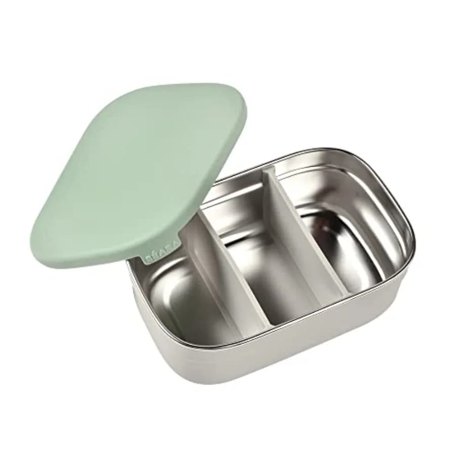 Beaba Lunch Box in Acciaio Inossidabile con Coperchio in Silicone, Contenitori per Alimenti Stile Bento con Divisori Rimovibili in Silicone, da 1 a 3 Scomparti