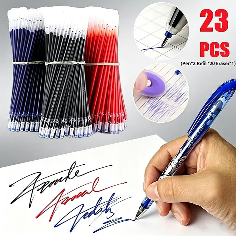 23PCS Erasable Pen Elementary School Erasable Pens Washable Rods Red Black Blue Washing Gel Write Erase Ink Refills Stationery