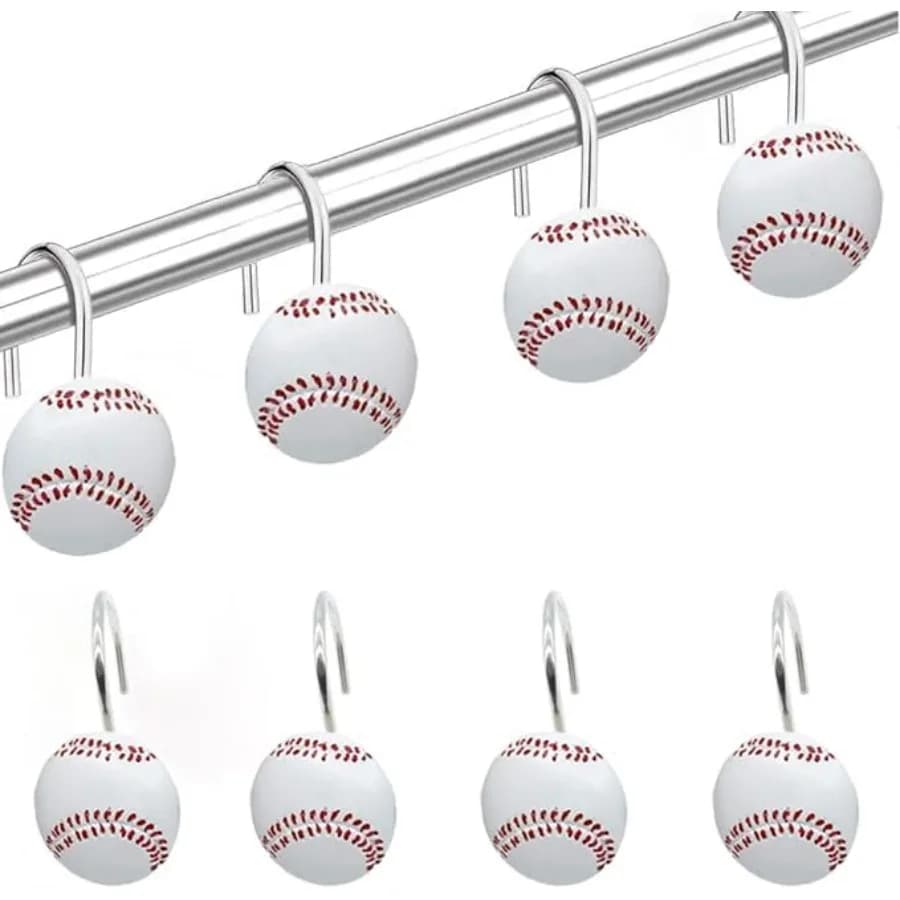 Ganci per doccia da baseball Confezione da 12 set di decorazioni per il bagno sportivo Ganci per tende in acciaio inossidabile Regalo per gli appassionati di baseball