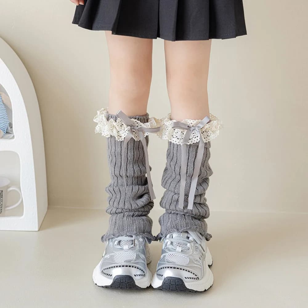Casual Harajuku Bow Ribbon Leg Warmers Long Stockings Solid Color Lolita Knitted Socks Sweet Kawaii Children's Foot Warmer Lady