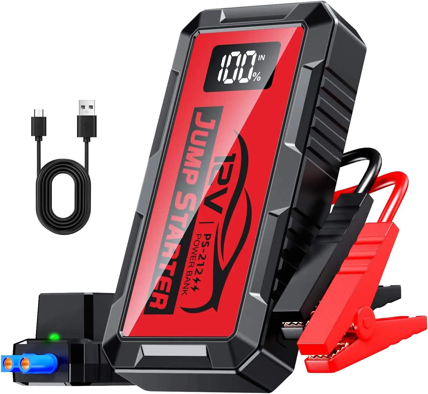 Avviatore d'Emergenza Portatile 12V per Motori a Benzina e Diesel fino a 10.0L, con Uscita USB e Luce LED