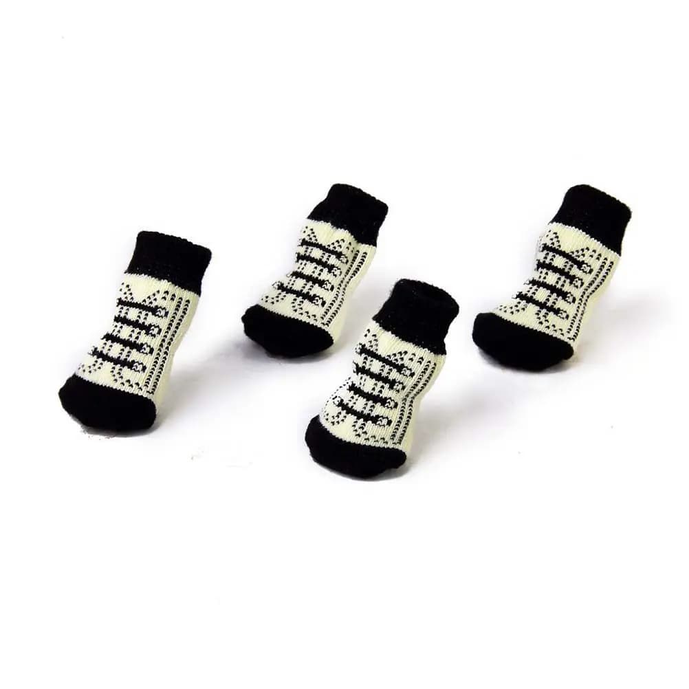 4Pcs Dog Socks Xl Anti-Slip Cotton Spandex Pet Socks Black White Non-Slip Soft Breathable Warm Protection for Cold Snow Ice