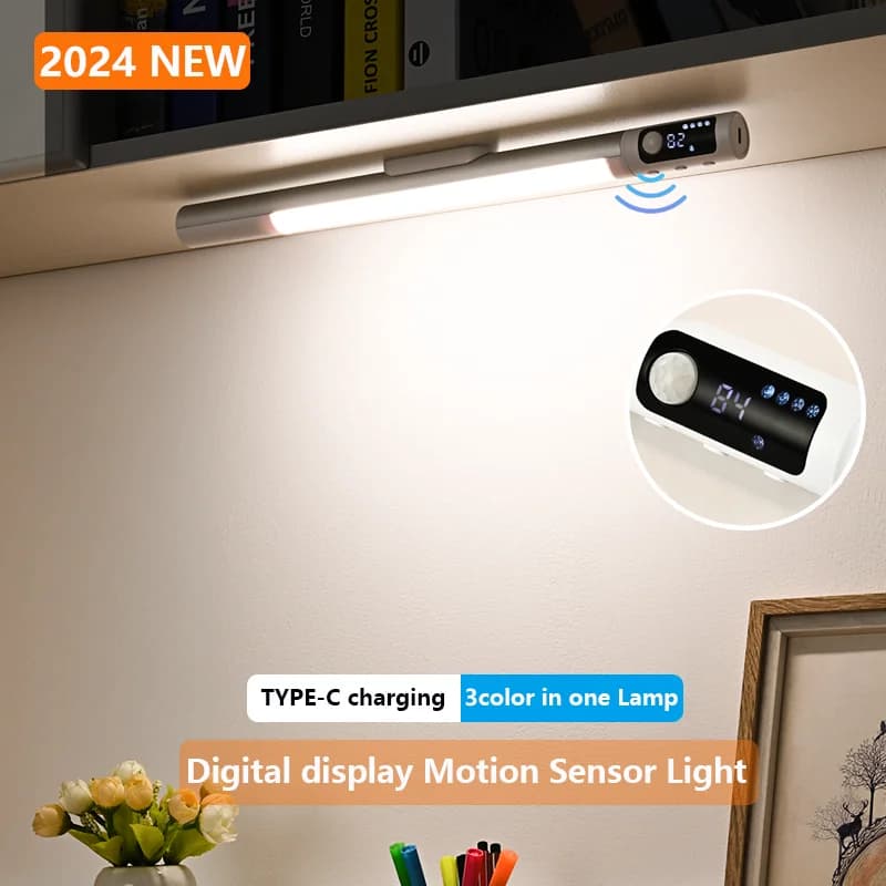 Lampada da scrivania con luce notturna con sensore di movimento Tipo C Luci ricaricabili Luci per armadietti per luci notturne con display digitale a LED da cucina