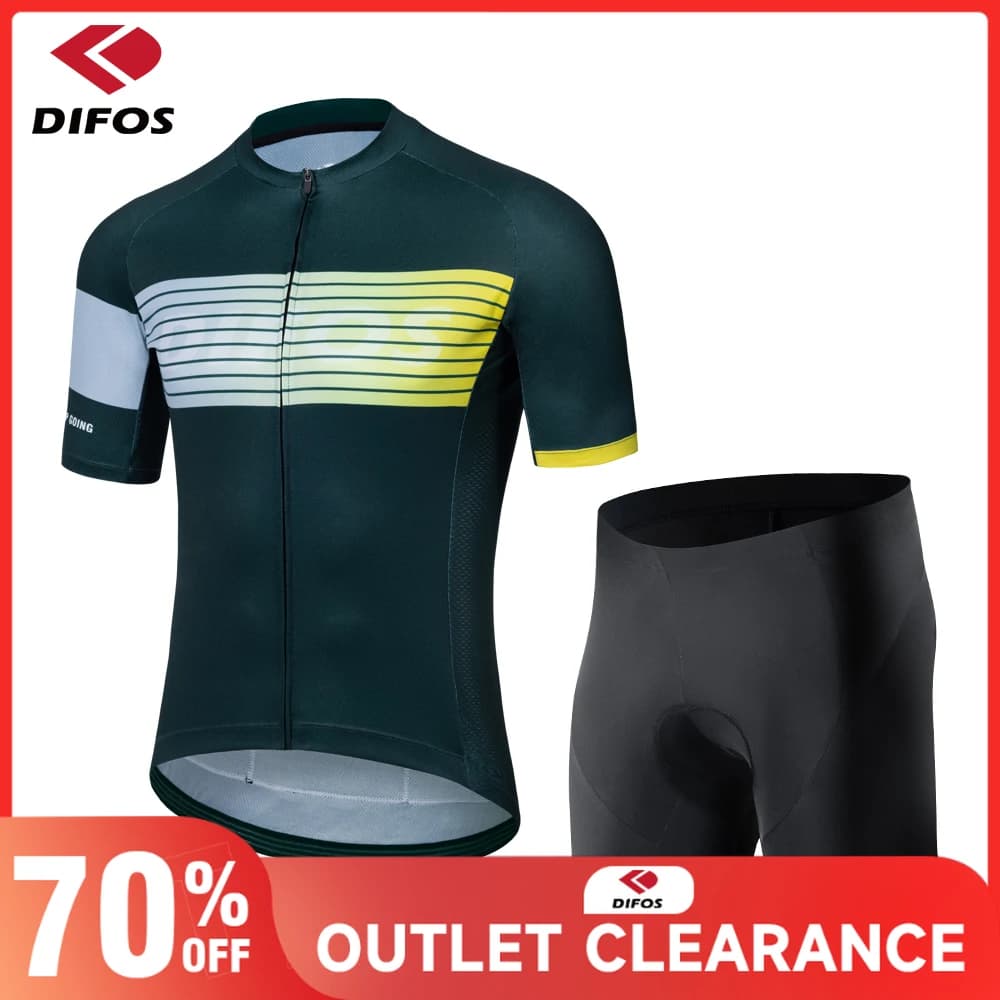 Difos Men's Bike Set Breathable Summer Cycling Short Sleeved Jumpsuits 5 Hours Shock-padded shorts Set of Quick Drying Bike Mesh