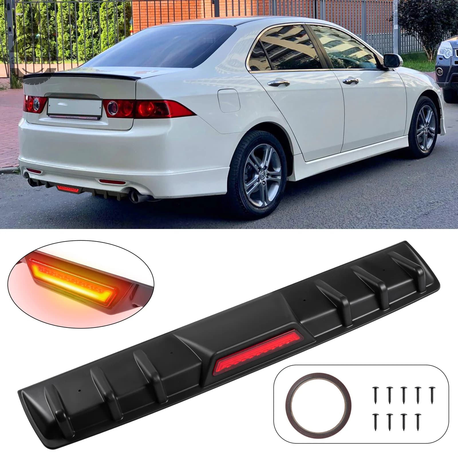 Reflective splitter for shark fins for rear bumper diffuser for Honda Accord