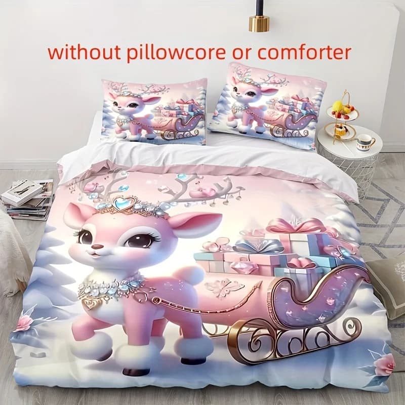 Copripiumino con stampa digitale 2/3, regalo di Natale con renna rosa, morbido e confortevole, adatto per camera da letto e cervi in dormitorio