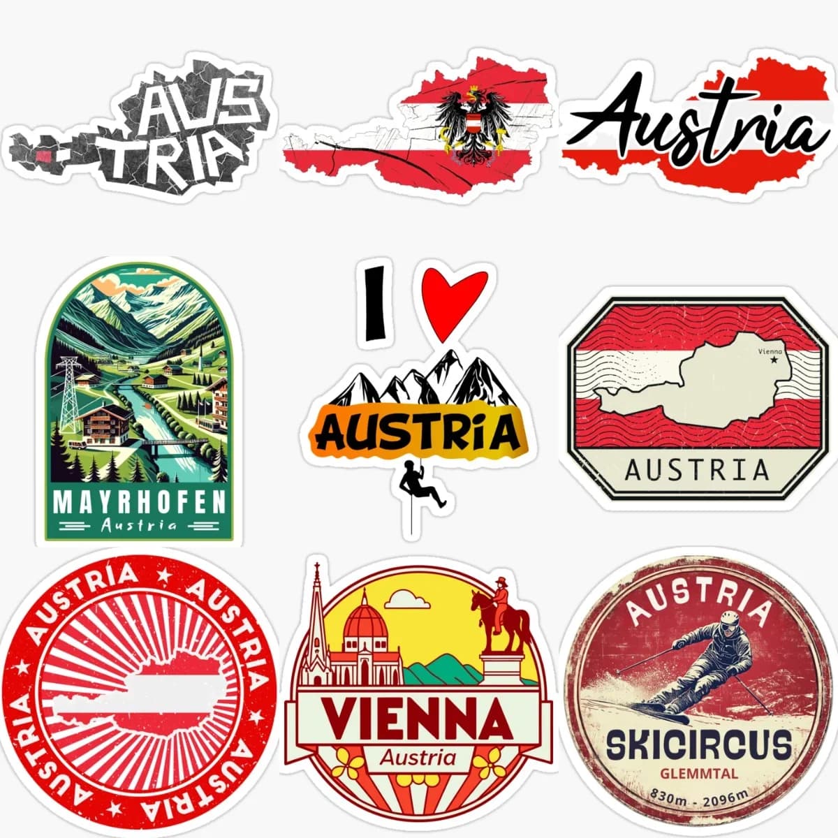 Adesivi in PVC creativi con bandiera dell'Austria, mappa e simbolo dell'aquila per auto, bicicletta, camion, casco, finestra, frigorifero, decorazione da parete e accessori.