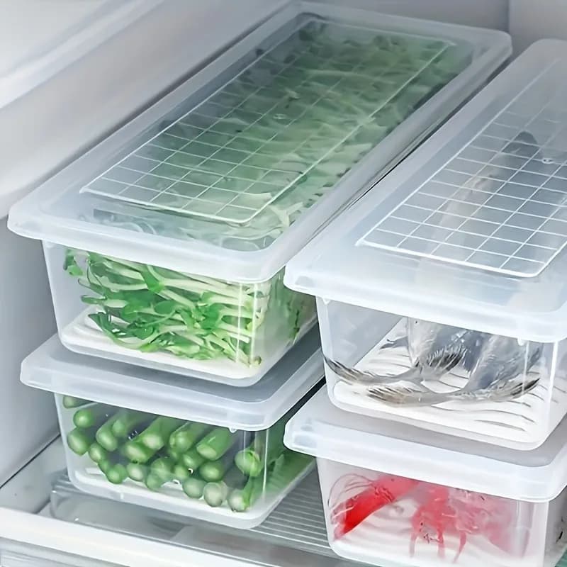 Set of 2 Airtight Containers for Food with Removable Covers and Tray - Reusable Organizing Boxes for Fridge
