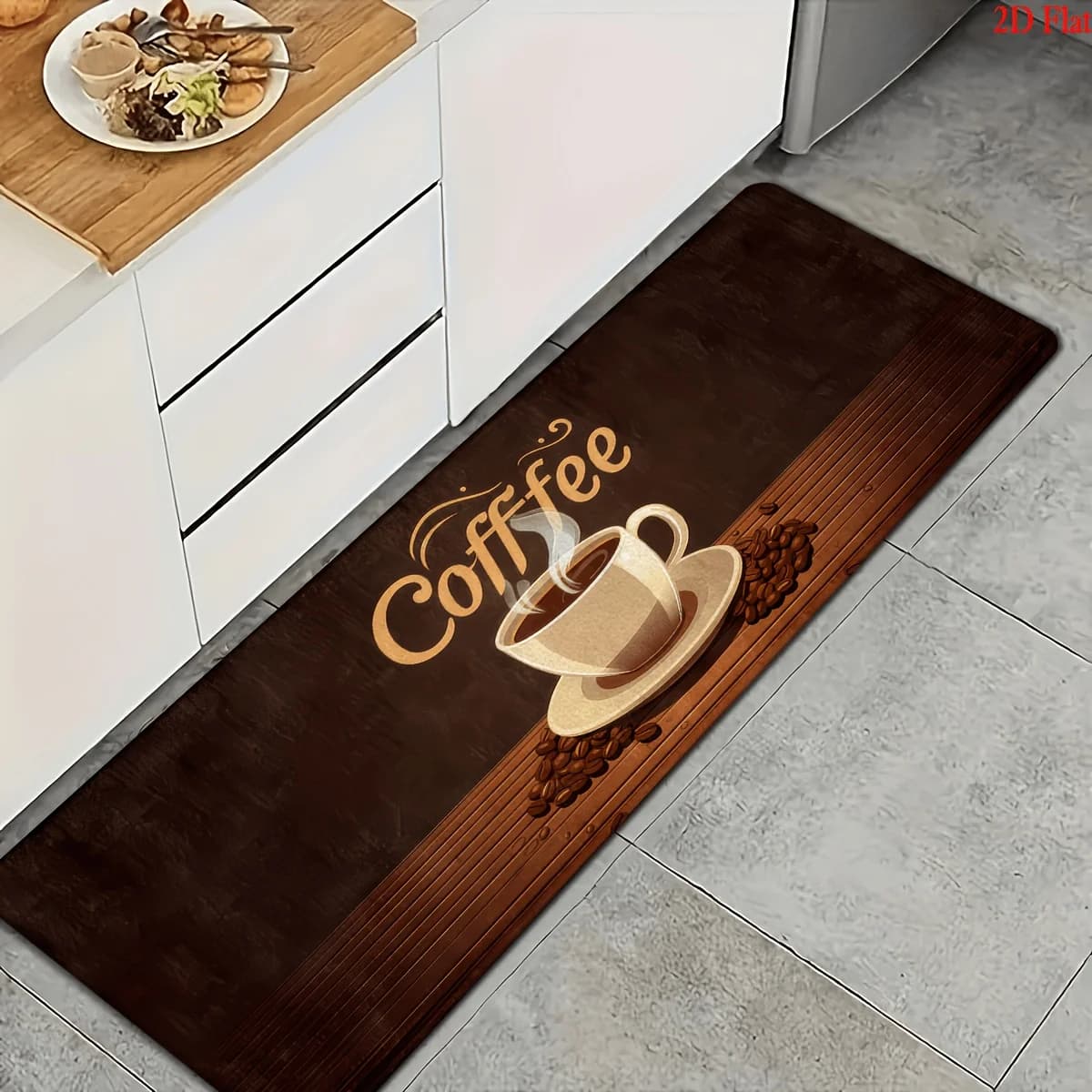 Retro Coffee Cup & Beans Themed Runner Rug, Non-Slip Washable Durable Floor Mat for Hallway, Kitchen & Cafe-Style Home Decor