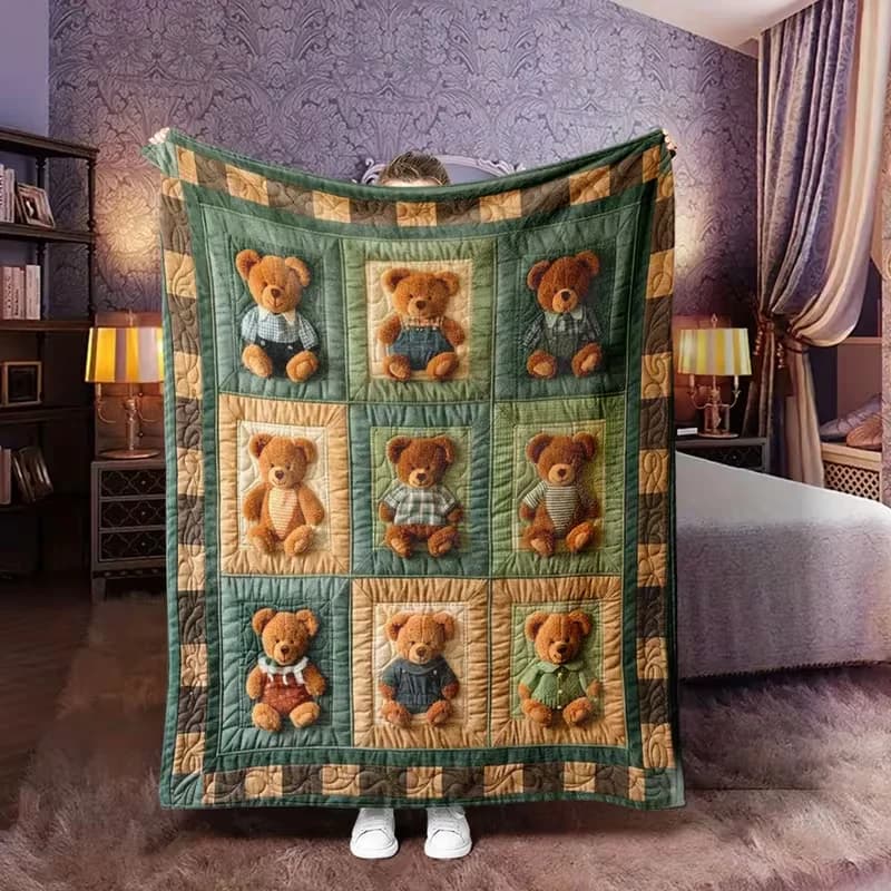 Coperta Vintage a Tema Orsacchiotto, Tessuto per Tutte le Stagioni, Ideale per Divano, Pisolini e Creare Coperte Casual Accoglienti e Confortevoli