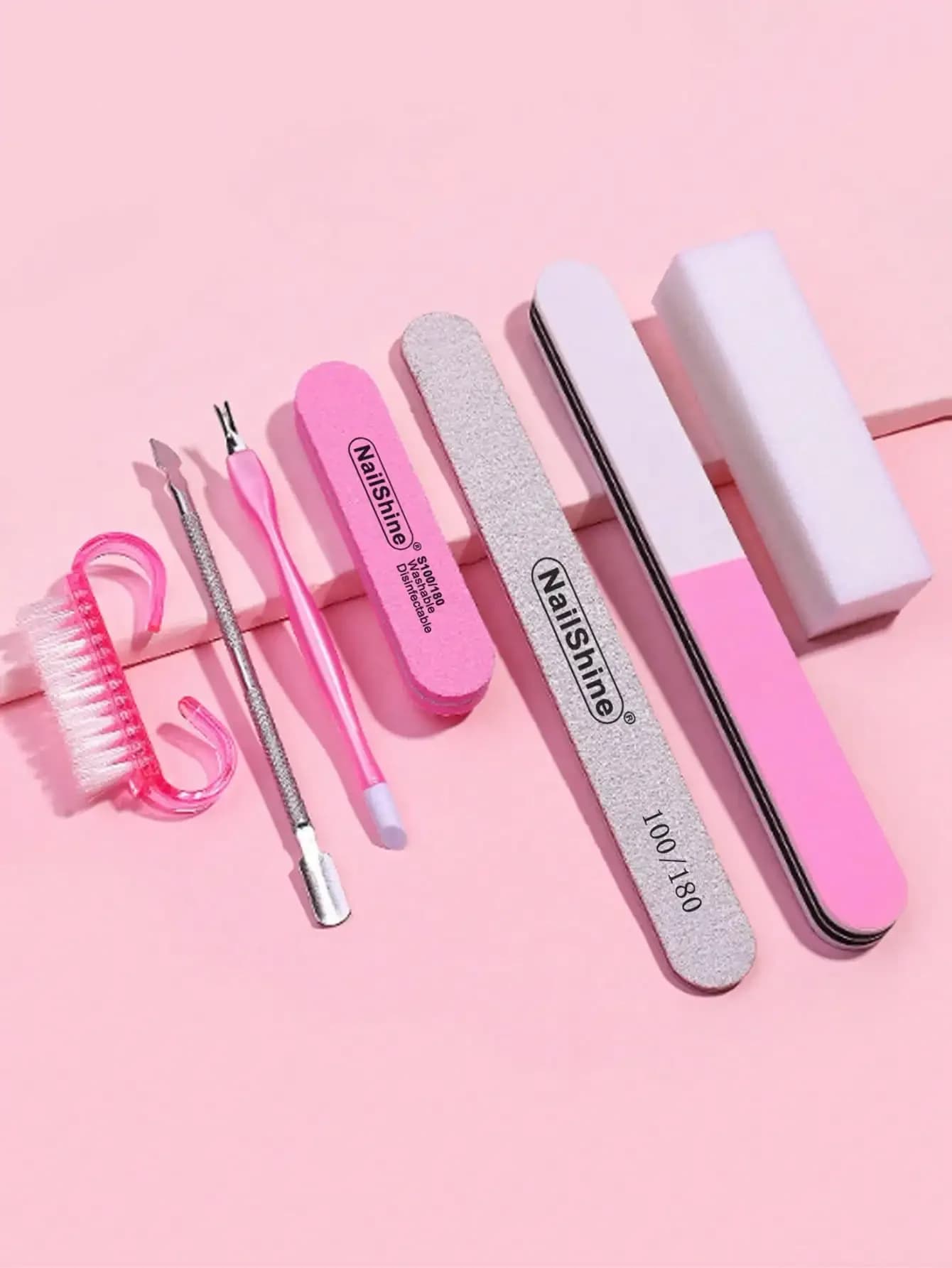 NailShine Kit di strumenti per la cura delle unghie da 7 pezzi - Set per manicure: lima per unghie, buffer, lucidatore, spingicuticole, accessori per unghie, strumenti per nail art, ritorno a scuola, unghie, strumenti per unghie finte