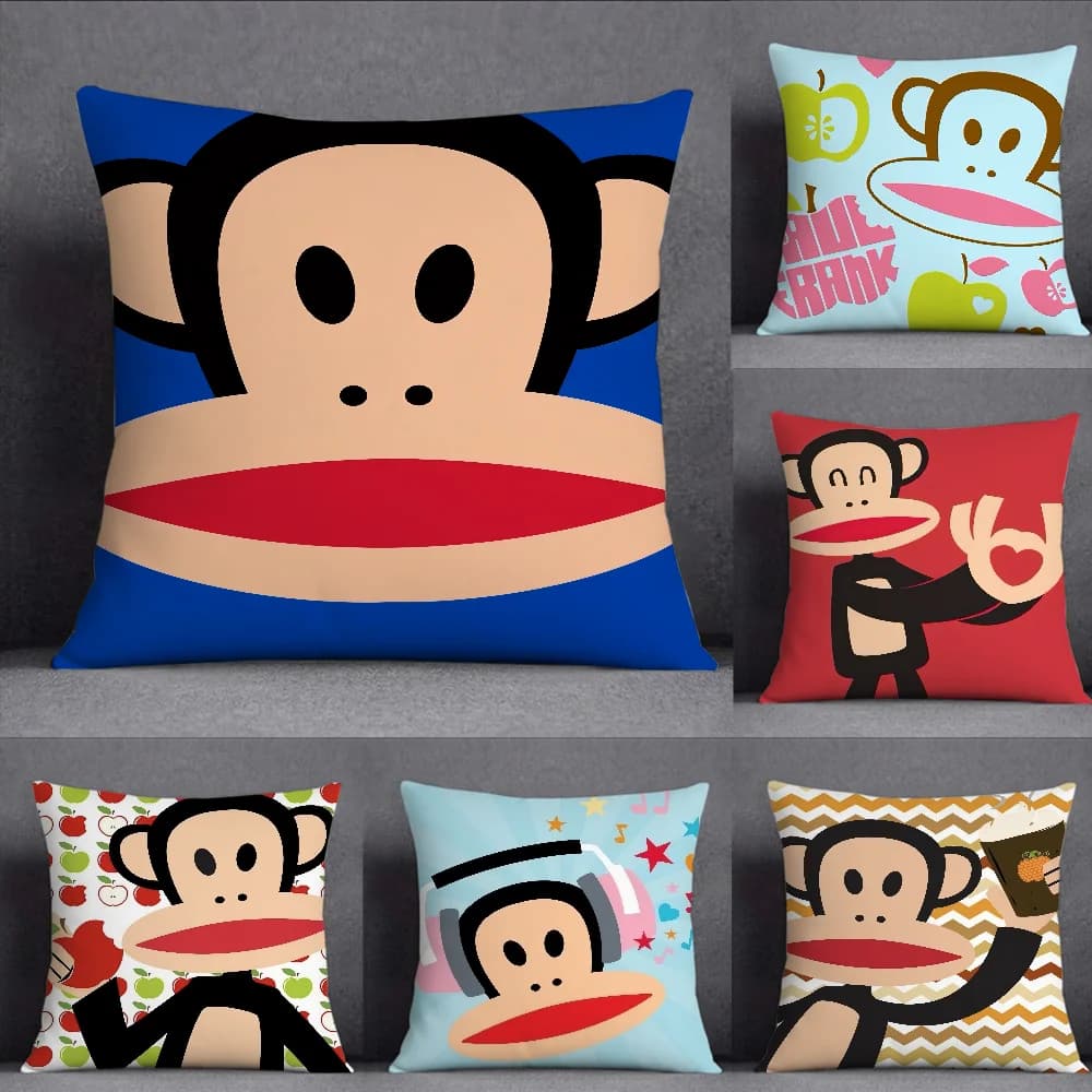 Cartoon P-Paul Frank Monkey Pillow Case Square Double-Sided Printing Sofa Cushion Cover Pillowcase Bedroom Bedside