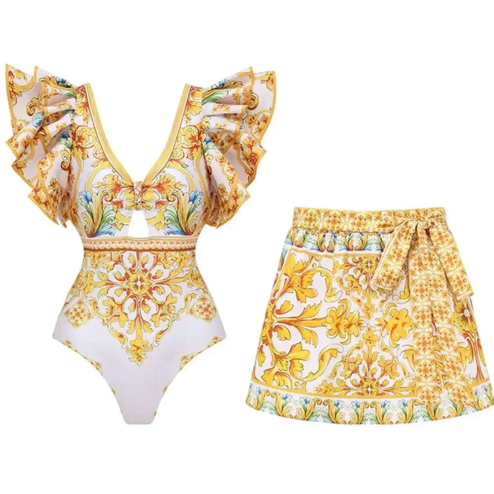2025 2 pezzi spalla volant costume da bagno donna sexy costume da bagno push up costumi da bagno bikini femminile gonna corta a fascia biquini costume da bagno