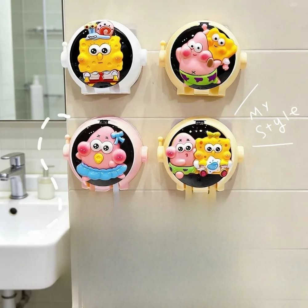 SpongeBob SquarePants Toothbrush Holder Wall Mounted No Drilling Bathroom Organizer Cute Cartoon Storage Rack Gift