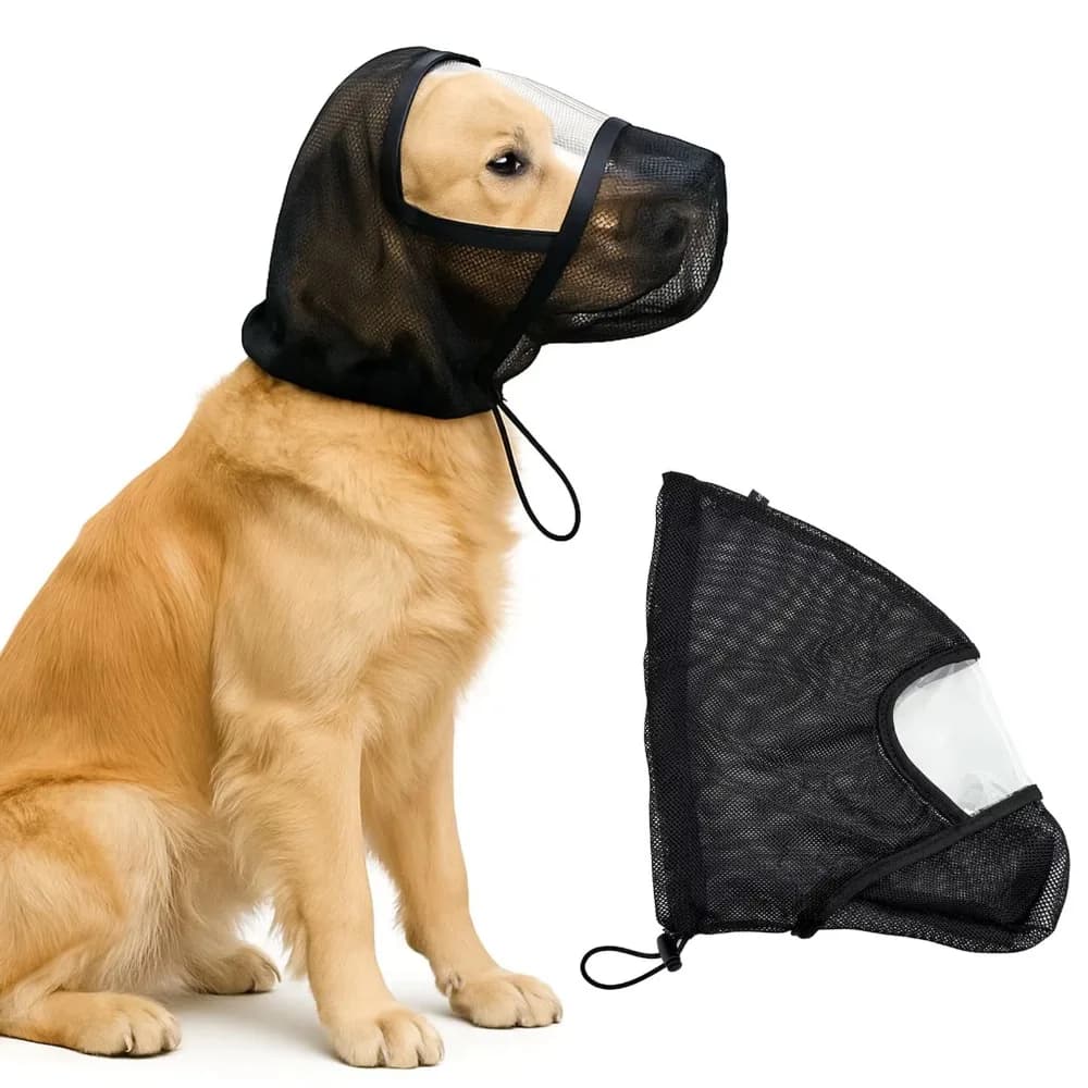 Breathable Dog Head Cover Mesh Net Unobstructed Dog Face Mask Anti-Biting Adjustable Mosquito Bite Prevention Mask Pet Supplies