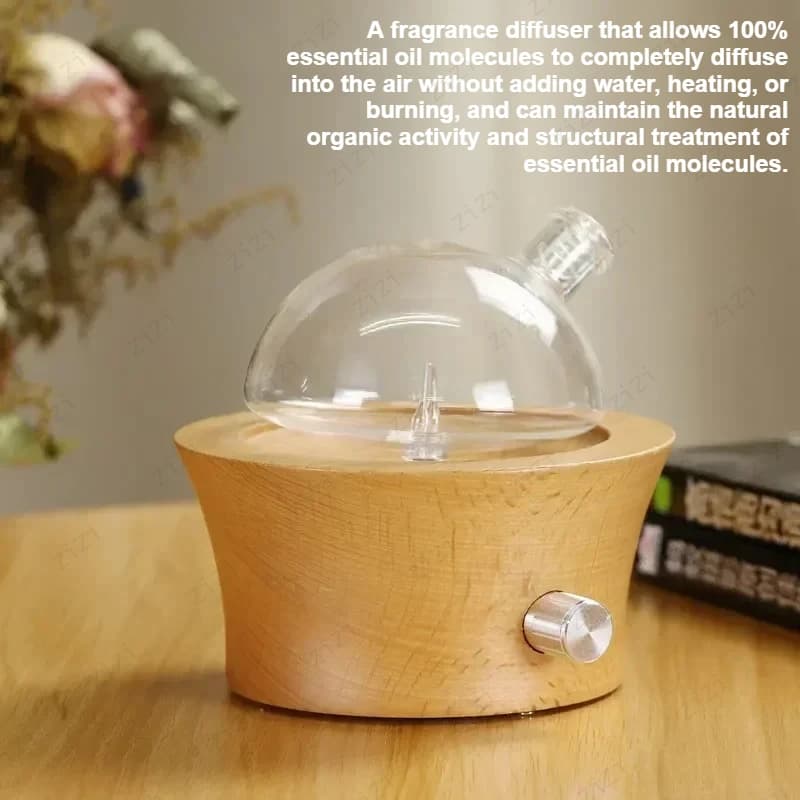 Wooden Glass Waterless Aromatherapy Diffuser Pure Essential Oil Nebulizer Atomizer for Home Office Bedroom