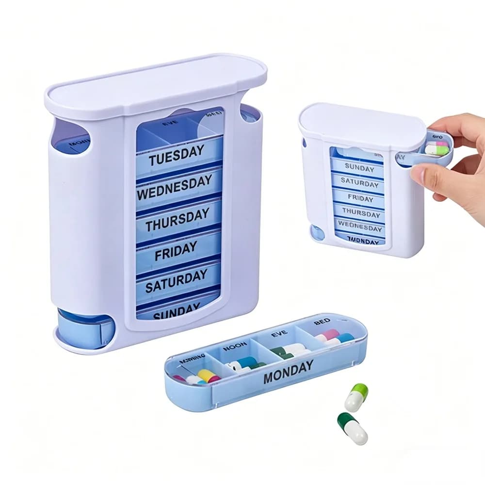 Nuovo Portapillole Premium Portatile Grande Settimanale con 28 Scomparti per Medicinali, Vitamine, Integratori e Oli di Pesce