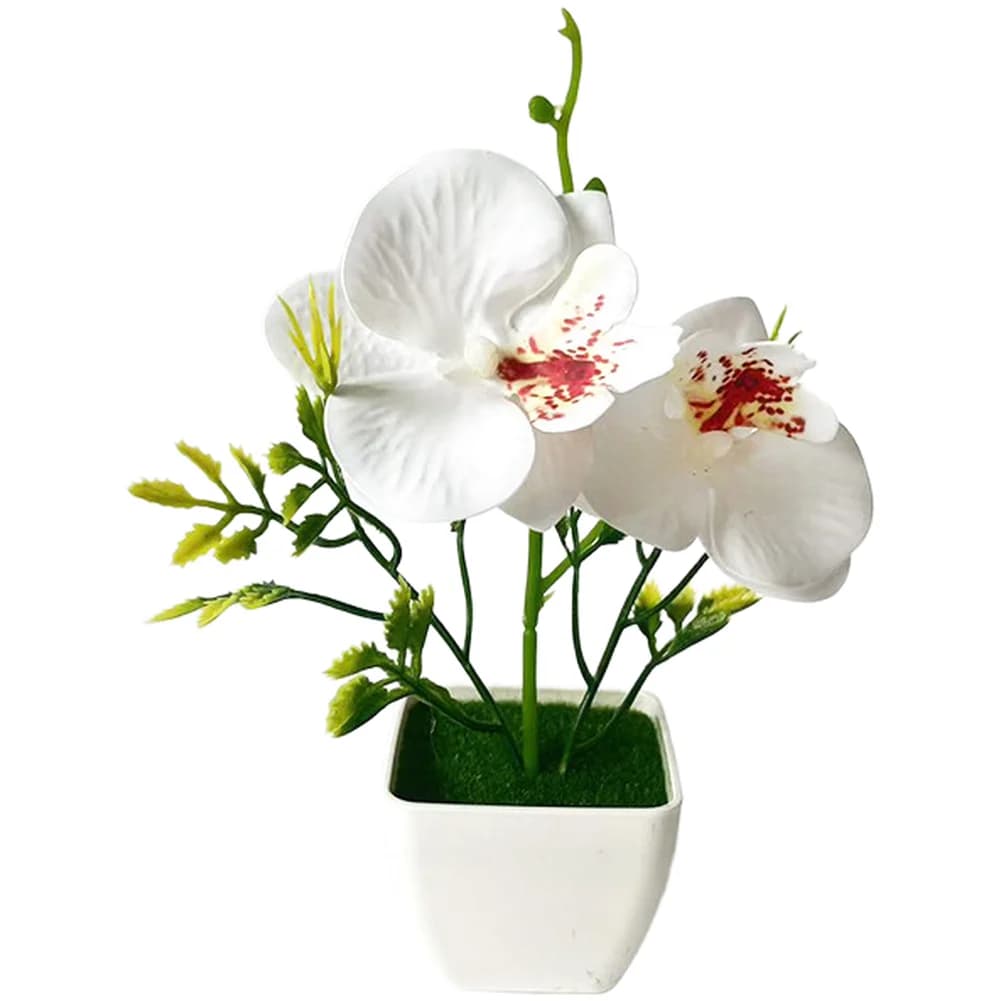Artificial Orchid Plant with Lifelike Blooms in Decorative Pot for Living Room Dining Area Entryway or Studio Use