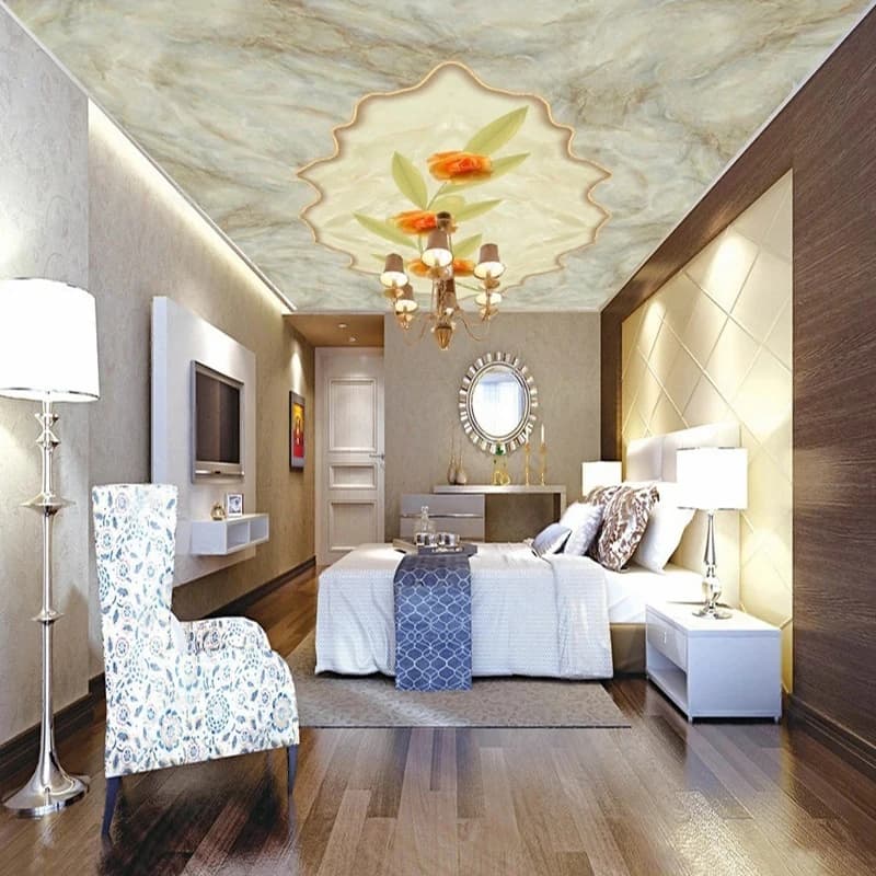Custom hand painted marble wall wallpaper with floral pattern, ceiling decoration, background, artistic wall printing for living room, 3D bedroom