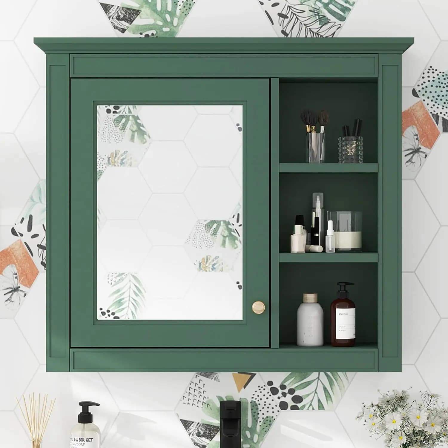 Bathroom Medicine Cabinet with Mirror 30"x28", Customized