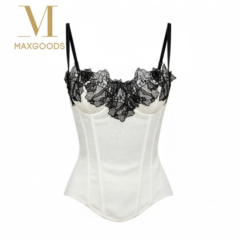 Nuovo Top Corsetto Senza Maniche in Pizzo con Spalline Sottili e Schiena Scoperta, Stile Camisole Sexy con Design a Inserti, Gilet Slim Estivo