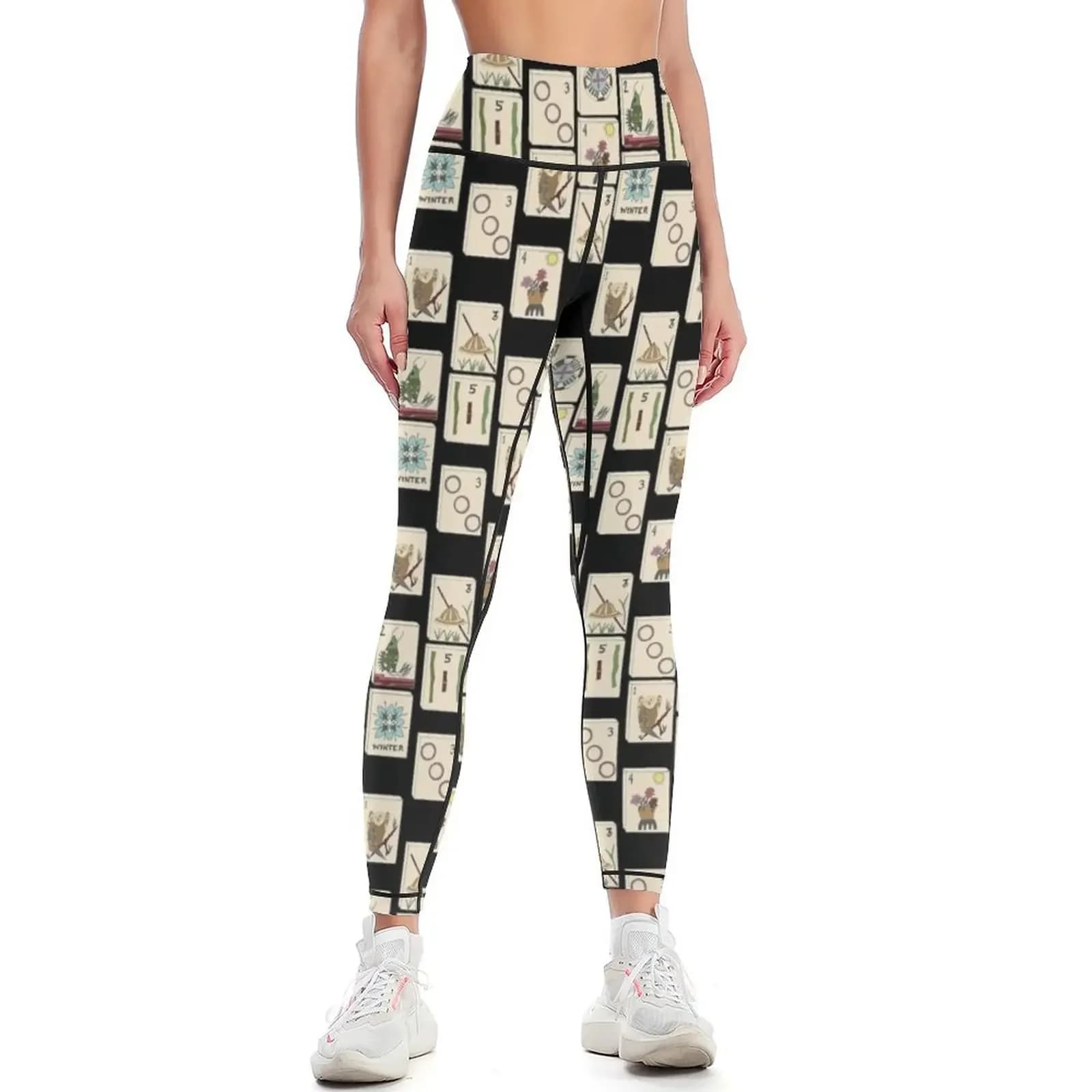 Mahjong Majong Black Tile Pattern Leggings pantaloni a vita alta abbigliamento sportivo da palestra donna Leggings da donna attillati